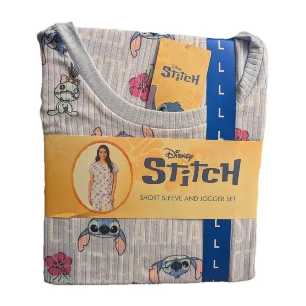 NEW Disney Lilo & Stitch 2 Pc Pajama Set NWT Large Short Sleeve Top Jogger Pants - Picture 1 of 2